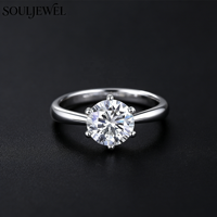 Bague de fiançailles Souljewel 1ct D Color VVS Moissanite, classique à six griffes, plaquée rhodium, argent sterling 925, certifiée GRA