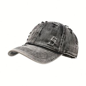 SUN ERA Gorra de Béisbol Unisex Europea y Americana de 6 Paneles, Visera Curva de Terciopelo, Vaquero Desgastado con Efecto Rasgado, Hebilla Metálica, Estilo Hip Hop Urbano - Product Image 5