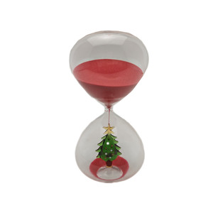 Horloge de Noël décorative en verre de sable rouge en forme d'arbre sablonné - Product Image 1
