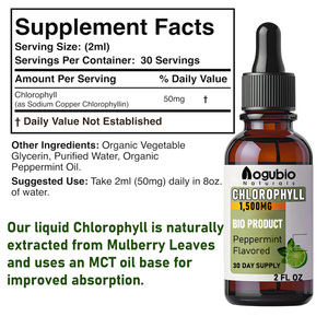 Gocce Liquide di Clorofilla Personalizzate all'Ingrosso, 50mg per Porzione, Estratto di Foglie di Gelso, Gusto Menta Piperita, 30 Porzioni, Flacone di Gocce Orali - Product Image 2