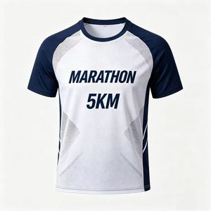 เสื้อยืดวิ่งมาราธอนแบบแห้งเร็ว ผลิตตามสั่ง ตัวอย่างสินค้า 100% โพลีเอสเตอร์ พิมพ์ลายด้วยความร้อน สำหรับงานโฆษณา ผ้าถักเนื้อแน่น - Product Image 1