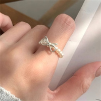 Elastische Y2K weibliche koreanische INS Bogen Fingerring Trendy Kunststoff Cluster Ringe mit Perle Perlen Cluster
