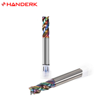 HANDERK Hrc55/65 Set mesin CNC, Set Endmill karbida padat 3F lapisan DLC pemotong penggilingan hidung persegi untuk alat mesin CNC