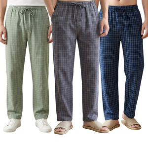 <span class=keywords><strong>Pantalon</strong></span> de <span class=keywords><strong>pyjama</strong></span> décontracté en coton lavé tricoté pour <span class=keywords><strong>homme</strong></span>, fin, style japonais à carreaux, coupe ample, <span class=keywords><strong>grande</strong></span> <span class=keywords><strong>taille</strong></span>, pour la maison, printemps, automne, été - Product Image 1