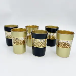 2 रंगों का मिश्रण सोने और काला सजावट ग्लास कप पारंपरिक आर्बनिक चाय ग्लास मैकेन मिंट चाय सेट