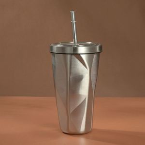 Vaso Térmico de Acero Inoxidable con Forma de Diamante de 20oz para Bebidas Calientes y Frías, con Tapa y Pajita - Product Image 2