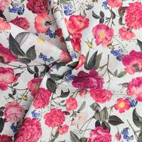 Tissu naturel tissé sur mesure, certifié Oeko-Tex, en mélange de lin/coton biologique texturé, imprimé de motifs floraux estivaux, pour vêtements d'été
