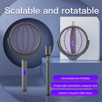 Raquette électrique anti-moustiques télescopique, rotative à 360 degrés, pliable, rechargeable, avec lumière UV, pour la maison et l'intérieur