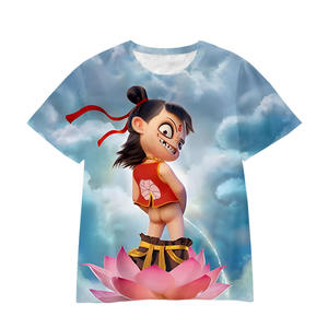 220g tejido <span class=keywords><strong>COS</strong></span> divertida camiseta 3D impreso Nezha Devil Child Spirit Beads nueva película dibujos animados manga corta ajuste suelto 100% poliéster - Product Image 4