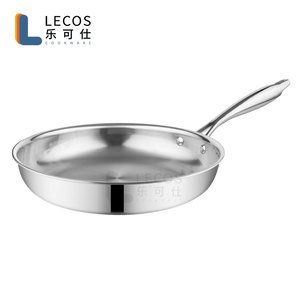 Sartén de <span class=keywords><strong>3</strong></span> capas sin revestimiento OEM de proveedores de fábrica, sartenes de tres capas para cocinar, sartén de acero inoxidable 304, utensilios de cocina con fondo plano - Product Image 2