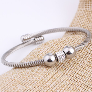 Stainless Steel Cable <b>Bracelet</b> 4Mm Round <b>Bead</b> Rhinestone Channel Setting Women's Jewelry Gift - Product Image 2