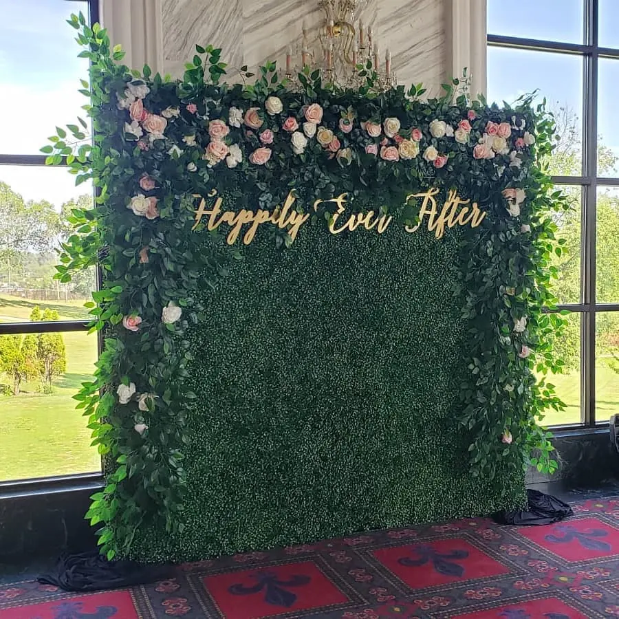 EG-VB021 Custom fabric cloth roll up photo booth greenery backdrop wedding artificial green flower wall backdrop