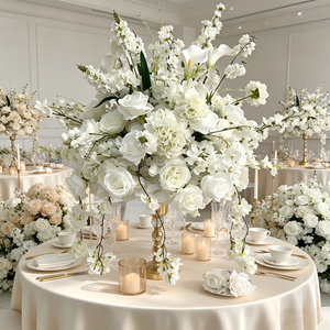 Centre de table classique en fleurs artificielles blanches, mélange de roses et d'hortensias en soie, décoration de table de mariage, fait main, haute simulation - Product Image 1