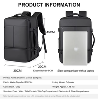Sac à dos de voyage extensible avec port de charge USB, compartiment à chaussures, séparation sec/humide, résistant à l'eau, sac à dos pour ordinateur portable professionnel