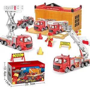 Großhandel Legierung Metall Feuer Rettungs motor Kinder Simulation zurückziehen LKW Druckguss Fahrzeug Spielzeug