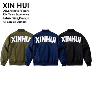 Chaqueta Bomber Verde Oliva de Invierno para Hombre con Logotipo Personalizado, Chaqueta de Lona Gruesa con Cremallera, Estilo Urbano, Parche de Chenilla, Servicio OEM - Product Image 4