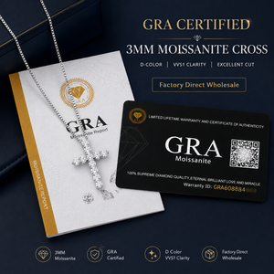 Collana con Pendente a Croce Religiosa in Argento Sterling 925 con Moissanite VVS Colore <span class=keywords><strong>D</strong></span> da 3mm, Gioielli da Donna all'Ingrosso - Product Image 1