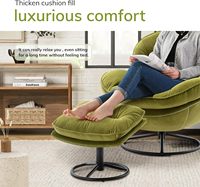 Chaise de lecture inclinable de loisirs de luxe moderne chaise de salon de camping canapé vert doux en tissu de velours à poils courts avec repose-pieds tabouret