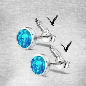 Boucles d'oreilles clous classiques en argent sterling 925 avec opale bleue, motif animal mignon, pour femme - Cadeau de fiançailles, mariage et anniversaire - Product Image 3