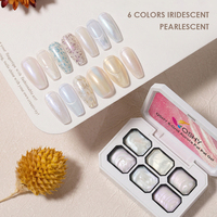 Palette de 6 Gels Aurora Pat Pat Effet Crème Iridescent, Vernis Gel Scintillant Sirène, Gel de Tapotage Écologique Portable pour Nail Art