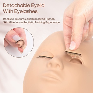 Cabeza de Maniquí de Goma Suave para Práctica de Extensión de Pestañas, Párpados Removibles, Color de Piel Natural, Herramienta de Práctica de Maquillaje - Product Image 1