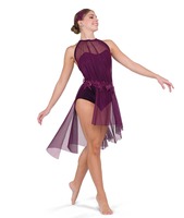 Costume de danse à dos ouvert lyrique élégant pour enfants vêtements de performance de salle de bal imprimés avec jupe en Spandex pour une utilisation sur scène