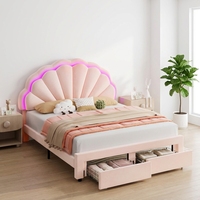 Lasted Beauty Küstendesign Elegantes Rosa Samt-Polsterbett Prinzessinnen-Bett mit Schubladen Queensize-Stauraumrahmen Klappbar
