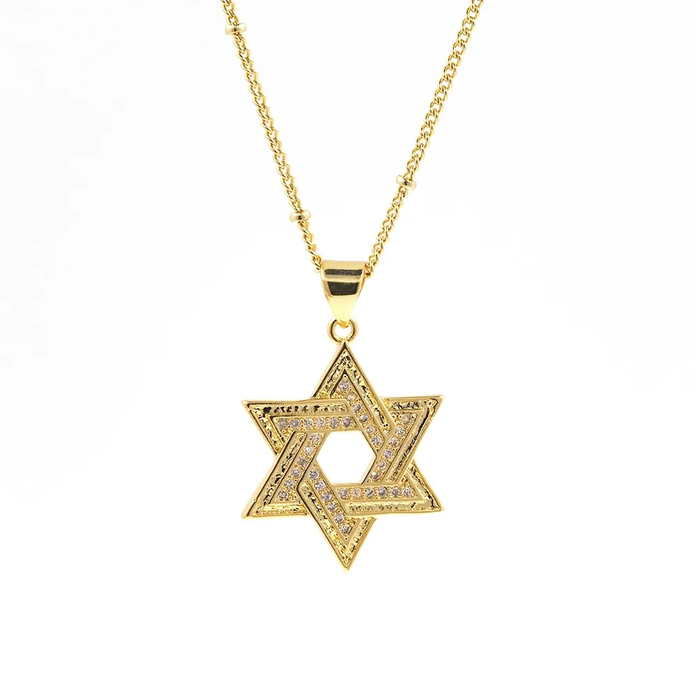 Fashion Israel Star Of David O-Chain Necklace Gold Plated Copper Zircon Solomon Jewish Jewelry Gift For Men Women