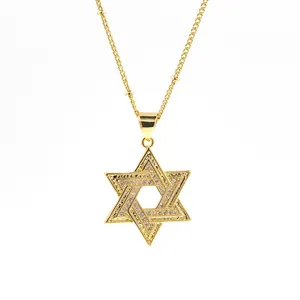 Mode Israel Ster Van David O-Ketting Ketting Verguld Koperen Zirkoon Solomon Joodse Sieraden Cadeau Voor Mannen Vrouwen