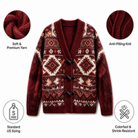 Individuelles LOGO OEM Damen-Pullover Vintage Ethnischer Jacquard-Strick Cardigan mit Knopfleiste Locker Geschnitten Herbst-Winter-Oberbekleidung