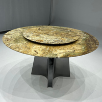 Table à manger ronde en marbre jaune de haute qualité OEM ODM pour villa, avec support brossé, mobilier de salle à manger en marbre rotatif