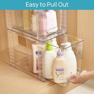 Boîte de rangement empilable de 12 pouces, organisateur de tiroir détachable en plastique transparent pour bureau et armoire - Product Image 5