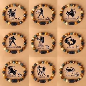 Zwölf Sternbilder Natürliches 8mm Tigerauge Perlen Armband mit Karte Naturstein Kristall Perlen Armband - Product Image 1