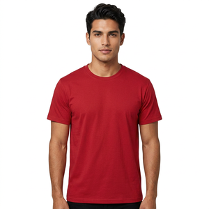 T-shirt en coton rouge pour homme, coupe classique, col rond, manches courtes, couleur unie, jersey décontracté, design uni - Product Image 1