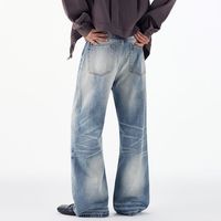 Nouveau style Old Money Feng Shui, jean bleu délavé pour l'automne/hiver, coupe droite ample avec queue de chat, pantalon polyvalent amincissant