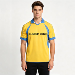 Jersey Sepak Bola Pria Vintage Custom V-Neck Gaya Retro Dengan Piping, Bernapas, Cepat Kering, Panel Warna-Warni, Kaos Polo OEM - Product Image 4