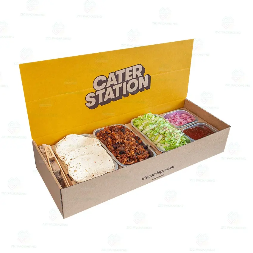 Benutzer definierte Logo Deli Catering-Boxen Einfach zu tragen Pop-up Catering Tray Box Food Display Große Kraft papier box