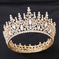 Couronnes de reine personnalisées en alliage d'argent avec cristaux colorés ronds et strass dorés pour mariages et concours de beauté