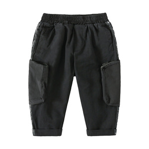 Printemps Nouveau Pantalon <span class=keywords><strong>Cargo</strong></span> Garçons Grandes Poches Bande Élastique Mi-Taille Pantalon Décontracté Tendance Coton Couleur Unie Grande Taille pour Enfants - Product Image 2