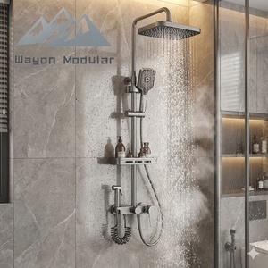 Système <span class=keywords><strong>de</strong></span> <span class=keywords><strong>douche</strong></span> Wayon Wayon en métal gunmetal avec étagère <span class=keywords><strong>de</strong></span> rangement <span class=keywords><strong>pour</strong></span> salles <span class=keywords><strong>de</strong></span> bain modernes, design gain <span class=keywords><strong>de</strong></span> place - Product Image 1