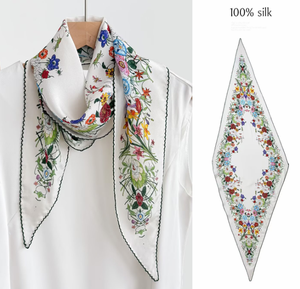 <span class=keywords><strong>Elegante</strong></span> <span class=keywords><strong>Sciarpa</strong></span> in Seta di Gelso 100% con Diamanti 42x145cm, Fiori Neri e Rossi, Accessorio Leggero e Versatile per Donne/Regali - Product Image 3