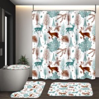 OEM Luxury 3D Seamless Christmas Tree Deer Shower Curtain Set Waterproof Mildew Resistant Eco-Friendly <strong>Bathroom</strong> <strong>Decor</strong> Hooks