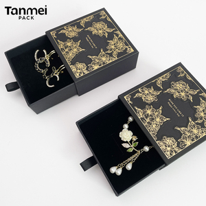 Caja de Regalo de Joyería Negra de Lujo con Logotipo Personalizado, Caja de Regalo con Cajón para Pulsera, Anillo, Collar, Pendientes y Colgante - Product Image 2