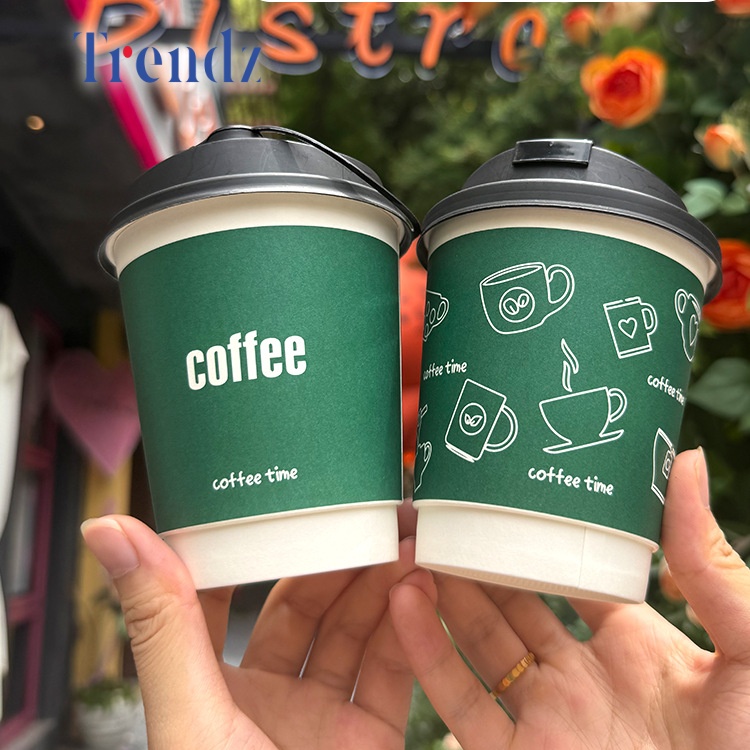 Trendz Eco-Friendly Custom Logo Disposable Double Wall Paper Cup 8oz 12oz 16oz Hot Juice Bubble Tea Packaging Paper Coffee Cup