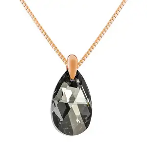 Black Aurora Drop Necklace Pendant 925 Sterling Silver Rose Gold Party Gifts Hermosa Jewelry Austria Crystals