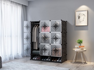 Porte-vêtements pliable multifonctionnel en plastique, armoire, porte-chaussures, organisateur de vêtements suspendus pour la chambre à coucher, meubles de maison - Product Image 5