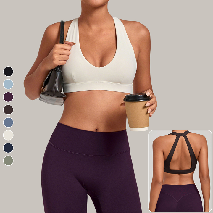 Ready Stock Sexy Breathable Lightweight Deep V Neck Hollow Out Yoga Crop Top High Elastic Soft Gym Bra for Women Backless Top