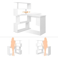 Bureau d'ordinateur convertible en L, pliable et réglable, avec tiroir, design peu encombrant, étagères et armoires extérieures, à assembler