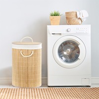 Panier à linge en bambou et rotin avec couvercle, panier à linge en bois tressé avec doublure en tissu amovible, poignées en corde, panier de rangement pour jouets et vêtements