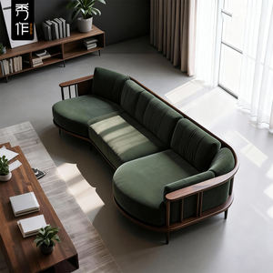 新しい中国風北米産ブラックウォールナットソファホームリビングルーム禅ハイエンド無垢材可動式高密度スポンジソファ - Product Image 2